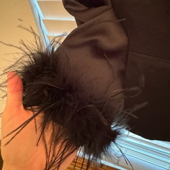 NWT Sincerely Jules Satin Blazer with Feather Cuff Sleeves and Jeweled Button - Picture 4 of 11